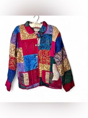 NWT Vtg Tantrums Collection 100% Silk Quilted Patchwork Jacket - Boho Art Wear
